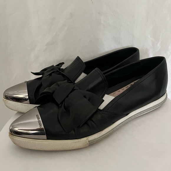 Miu Miu Bow Metal Cap-Toe  Leather Platform 38 - Picture 3 of 11